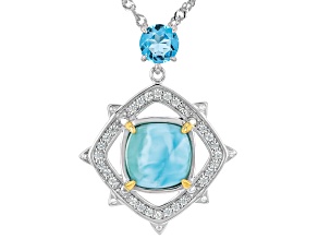 Blue Larimar Rhodium and 18k Yellow Gold Silver Pendant with Chain 1.35ctw