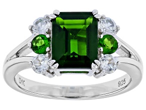 Chrome Diopside with White Zircon Rhodium Over Sterling Silver Ring 2.79ctw