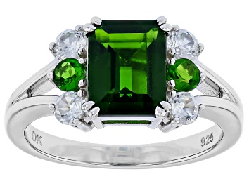 Picture of Chrome Diopside with White Zircon Rhodium Over Sterling Silver Ring 2.79ctw