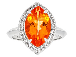 Mandarin Orange Topaz with White Topaz Rhodium Over Sterling Silver Ring 4.83ctw