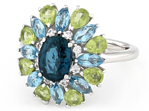 Teal Kyanite Rhodium Over Sterling Silver Ring 3.65ctw