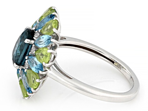 Teal Kyanite Rhodium Over Sterling Silver Ring 3.65ctw