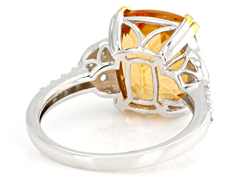 アンアンジュ Mandarin Orange Topaz Rhodium and 18k Yellow Gold Over Silver Ring