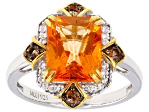 Mandarin Orange Topaz Rhodium & 18k Yellow Gold Over Silver Ring 3.82ctw