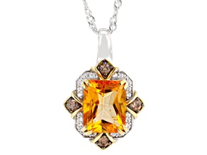 Mandarin Orange Topaz Rhodium & 18k Yellow Gold Over Silver Pendant With Chain 3.82ctw