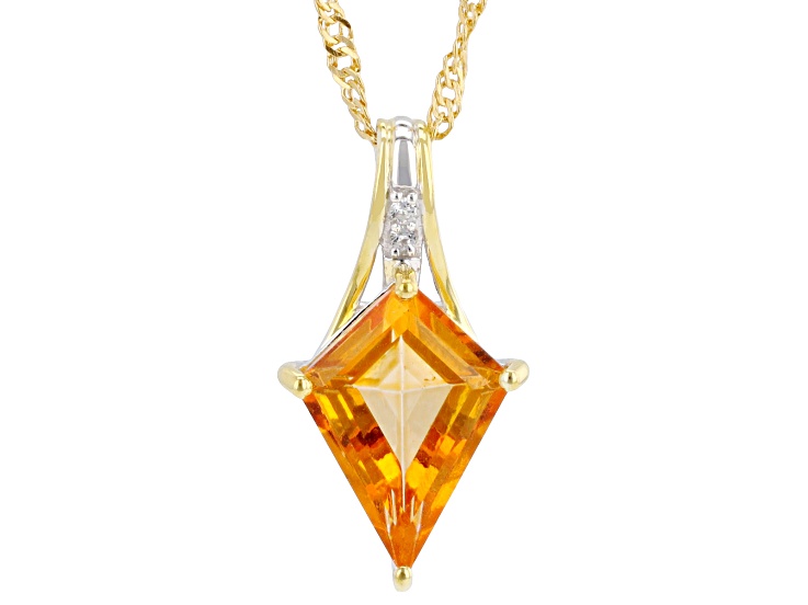 Mandarin Orange Topaz Rhodium and 18K Yellow Gold Over Silver Pendant 3.62ctw