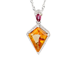 Mandarin Orange Topaz Rhodium Over Sterling Silver Pendant 6.06ctw