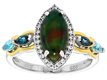 Picture of Black Ethiopian Opal Rhodium and 18K Yellow Gold Over Sterling Silver Ring 1.47ctw