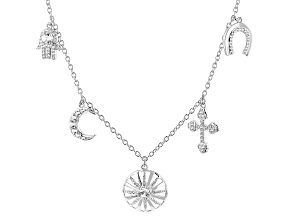 White Lab Created Sapphire Rhodium Over Sterling Silver Multi-Charm Necklace 1.32ctw