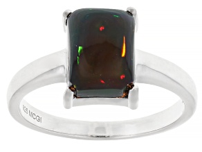 Black Ethiopian Opal Rhodium Over Sterling Silver Ring 1.36ct