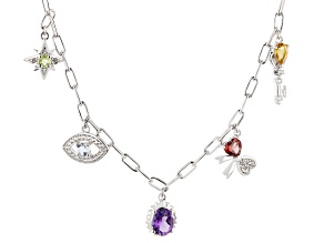 Multi-Color Multi-Stone Rhodium Over Sterling Silver Charm Necklace 2.49ctw