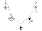 Multi-Color Multi-Stone Rhodium Over Sterling Silver Charm Necklace 2.49ctw