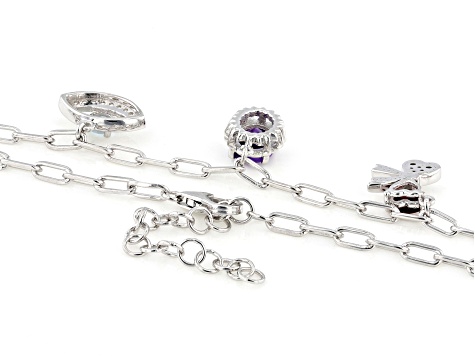 Multi-Color Multi-Stone Rhodium Over Sterling Silver Charm Necklace 2.49ctw