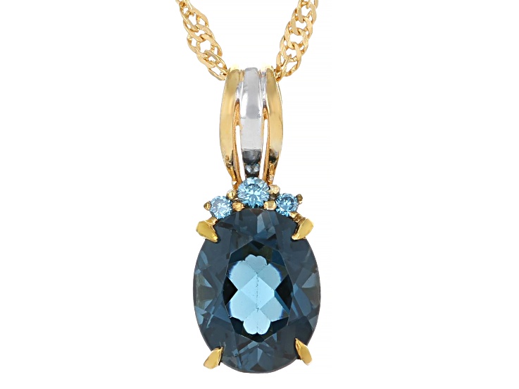 London Blue Topaz Rhodium and 18k Yellow Gold Over Silver Pendant With Chain 1.95ctw
