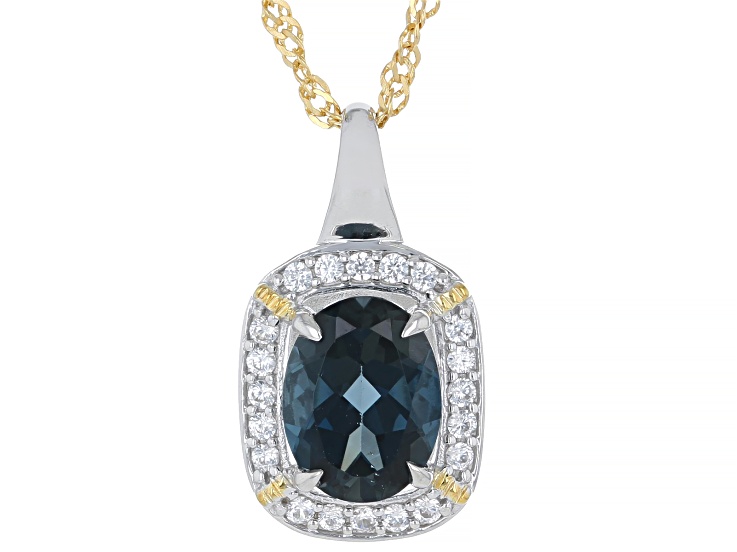 London Blue Topaz Rhodium and 18k Yellow Gold Over Silver Pendant with Chain 1.86ctw