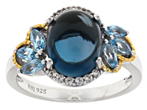 London Blue Topaz Rhodium and 18K Yellow Gold Over Silver Ring 0.52ctw