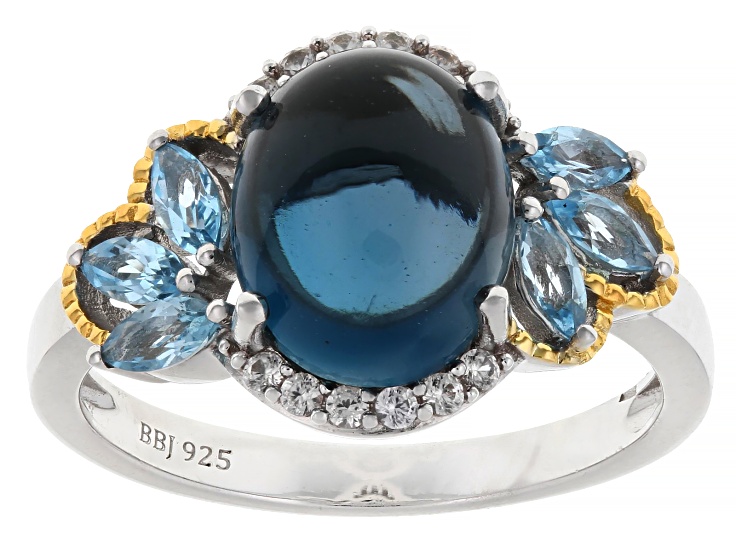 London Blue Topaz Rhodium and 18K Yellow Gold Over Silver Ring 0.52ctw