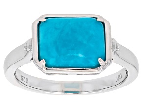 10x8mm Blue Kingman Turquoise Rhodium Over Sterling Silver Solitaire Ring