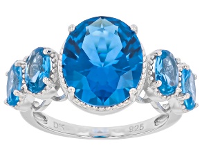 Blue Lab Created Spinel Rhodium Over Sterling Silver Ring 6.47ctw