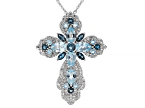 Sky Blue Topaz Rhodium Over Sterling Silver Cross Pendant with Chain 12.02ctw