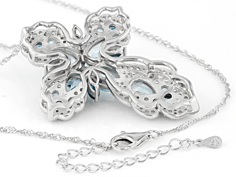 Sky Blue Topaz Rhodium Over Sterling Silver Cross Pendant with