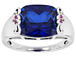 Blue Lab Created Sapphire Rhodium Over Silver Ring 4.32ctw