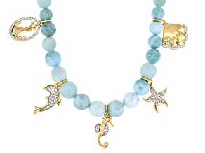 Blue Larimar 18k Yellow Gold Over Sterling Silver Beach Charm Necklace