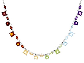 Multi-Color Multi-Stone Rhodium Over Sterling Necklace 8.59ctw