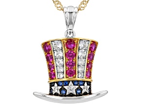 Lab Created Ruby Rhodium & 18K Yellow Gold Over Sterling Silver Pendant With Chain 1.06ctw
