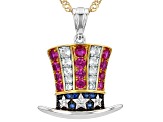 Lab Created Ruby Rhodium & 18K Yellow Gold Over Sterling Silver Pendant With Chain 1.06ctw