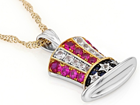 Lab Created Ruby Rhodium & 18K Yellow Gold Over Sterling Silver Pendant With Chain 1.06ctw