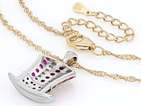 Lab Created Ruby Rhodium & 18K Yellow Gold Over Sterling Silver Pendant With Chain 1.06ctw