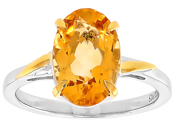Yellow Citrine Rhodium and 18k Yellow Gold Over Sterling Silver Ring 2.89ct