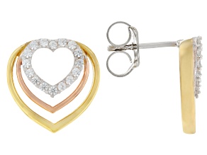 White Zircon Rhodium, 18k Rose and Yellow Gold Over Sterling Silver Tri-Color Earrings 0.38ctw