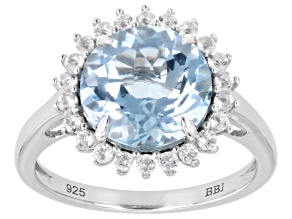 Sky Blue Topaz With White Topaz Rhodium Over Sterling Silver Ring 4.03ctw