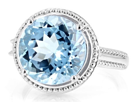 Sky Blue Topaz Rhodium Over Sterling Silver Ring 6.61ct