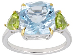 Sky Blue Topaz Rhodium Over Sterling Silver Two Tone Ring 4.82ctw