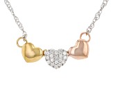 White Zircon Rhodium, 18k Rose and Yellow Gold Over Silver Tri-Color Necklace 0.18ctw