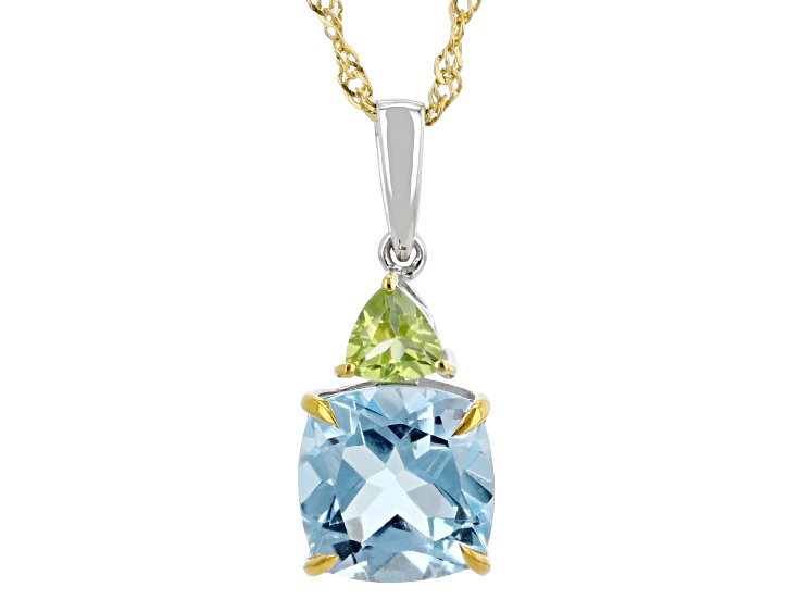 Sky Blue Topaz Rhodium Over Sterling Silver Two Tone Pendant And Chain 4.44ctw