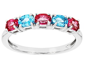 Swiss Blue Topaz with Pink Topaz Rhodium Over Sterling Silver Ring 0.97ctw