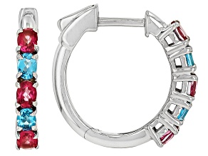 Swiss Blue Topaz with Pink Topaz Rhodium Over Sterling Silver Earrings 1.91ctw