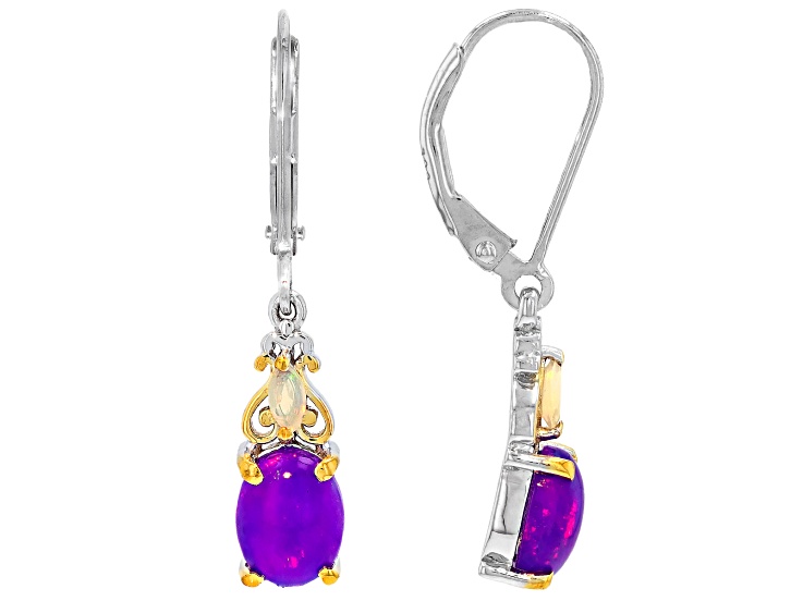 Ethiopian Opal Rhodium And 18K Yellow Gold Over Sterling Silver Earrings 1.49ctw