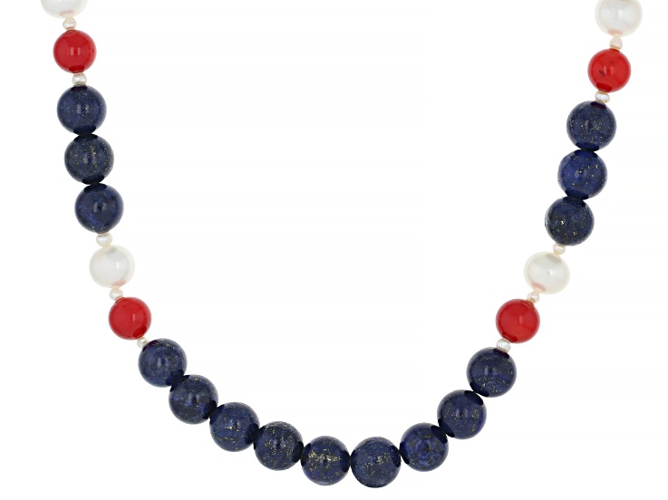 Lapis Lazuli Rhodium Over Sterling Silver Necklace