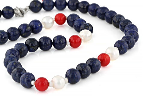 Lapis Lazuli Rhodium Over Sterling Silver Necklace