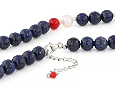 Lapis Lazuli Rhodium Over Sterling Silver Necklace