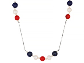 Lapis Lazuli Rhodium Over Sterling Silver Necklace