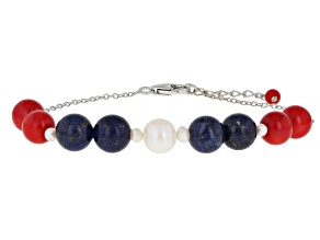 Lapis Lazuli Rhodium Over Sterling Silver Bracelet