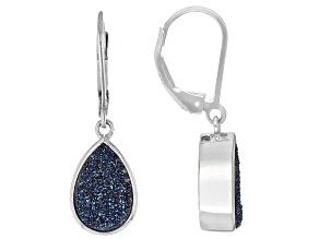 Blue Drusy Quartz Rhodium Over Sterling Silver Earrings 5.10ctw