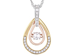 White Zircon Rhodium Over Sterling Silver Tri-Color Pendant with Chain 0.58ctw