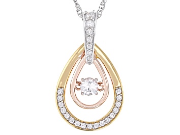 Picture of White Zircon Rhodium Over Sterling Silver Tri-Color Pendant with Chain 0.58ctw